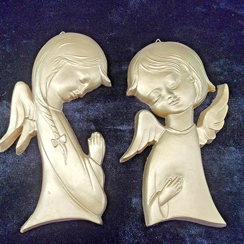 Angels Wall Hanging Plaques Gold 6" Italy Mid Century Modern Praying Christian